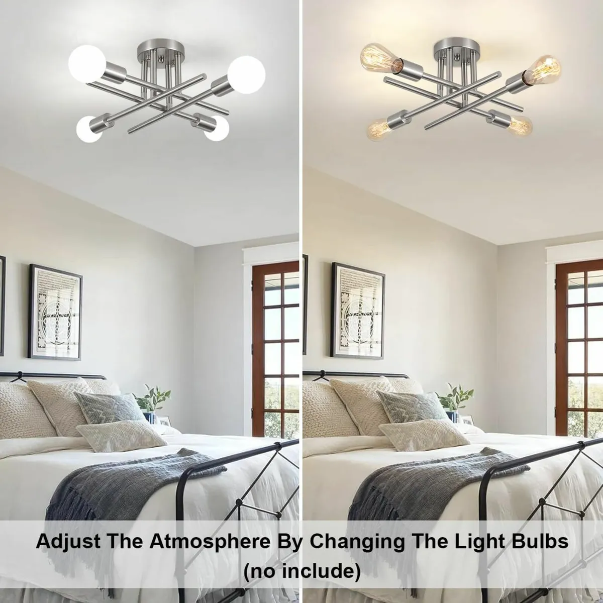 4 Lights Sputnik Flush Ceiling Light Silver - Image 3