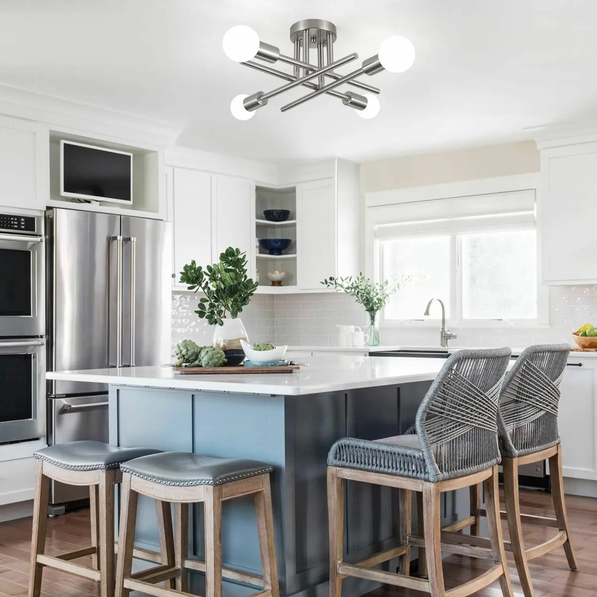 4 Lights Sputnik Flush Ceiling Light Silver - Image 4