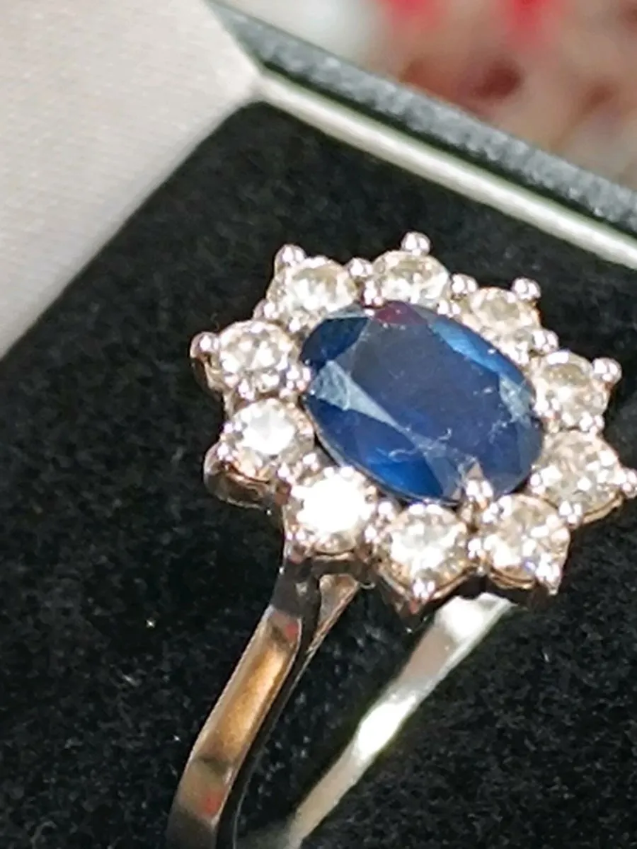 Blue Sapphire & Diamond Platinum Ring ,Diana's - Image 2