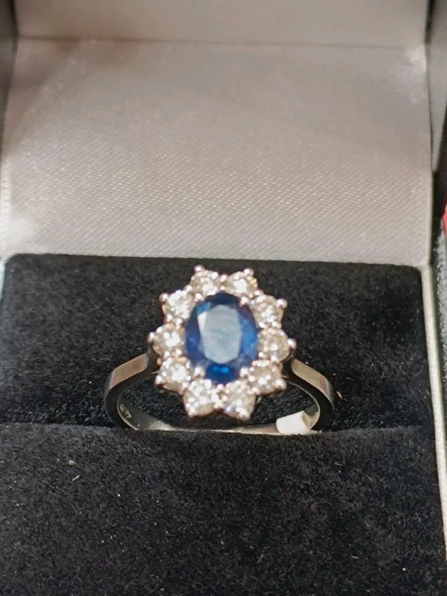 Blue Sapphire & Diamond Platinum Ring ,Diana's - Image 3