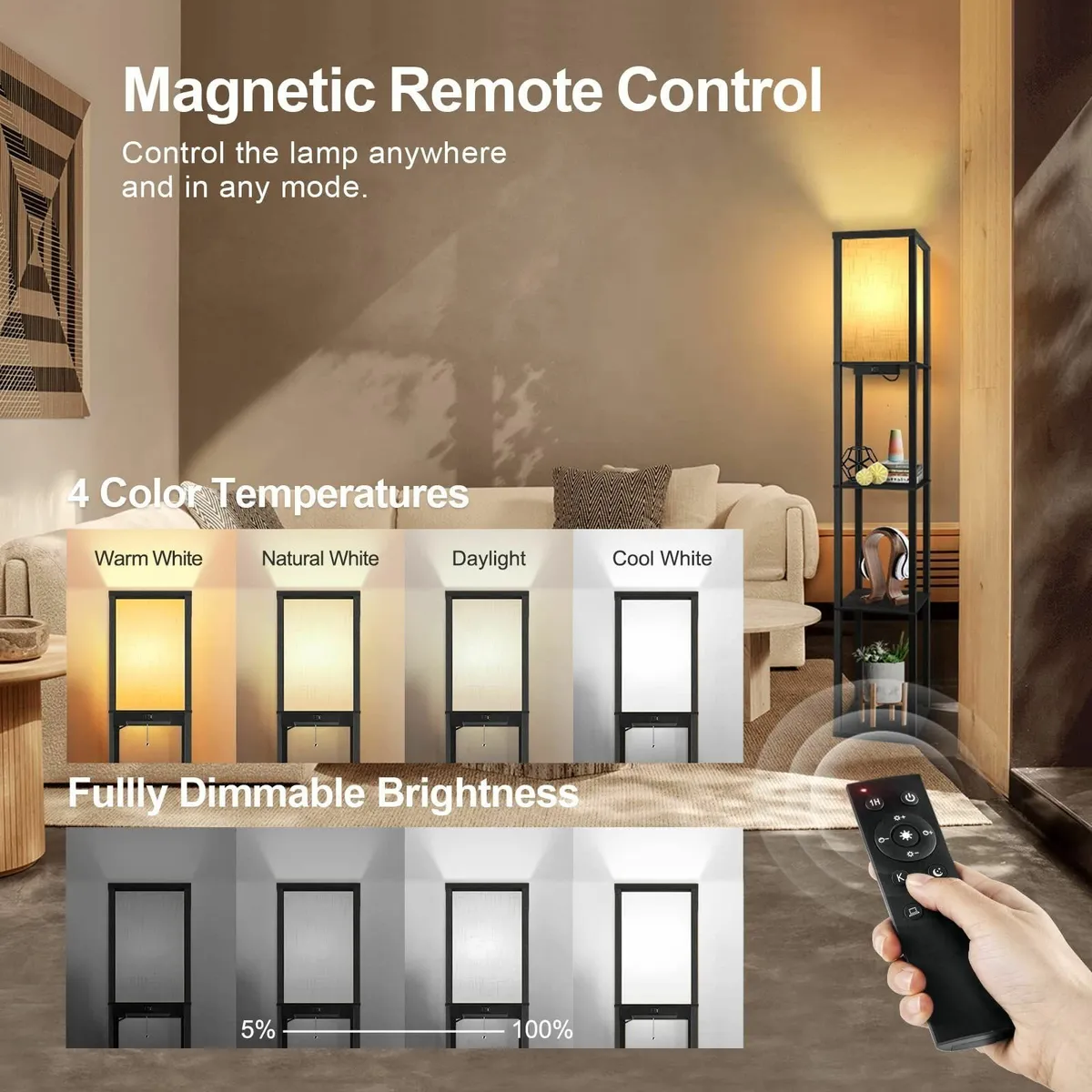 Floor Lamp Shelf with Remote Control Dimmable 4 - Image 2