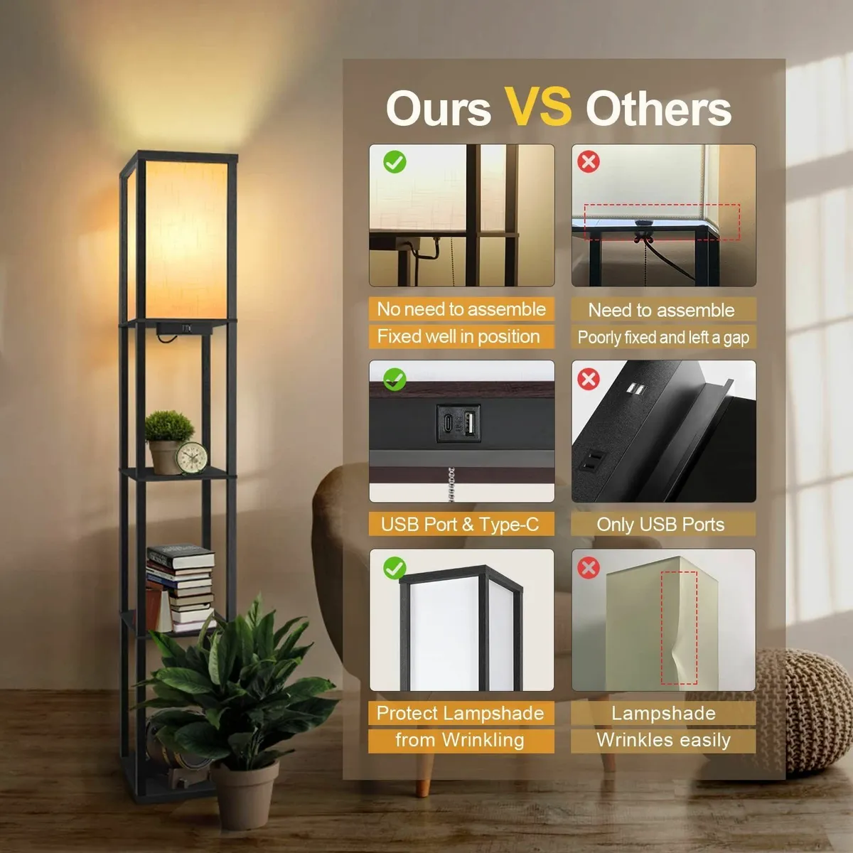 Floor Lamp Shelf with Remote Control Dimmable 4 - Image 3