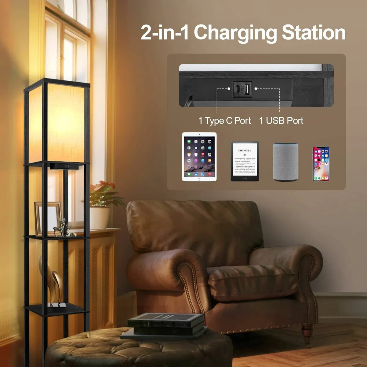 Floor Lamp Shelf with Remote Control Dimmable 4 - Image 4