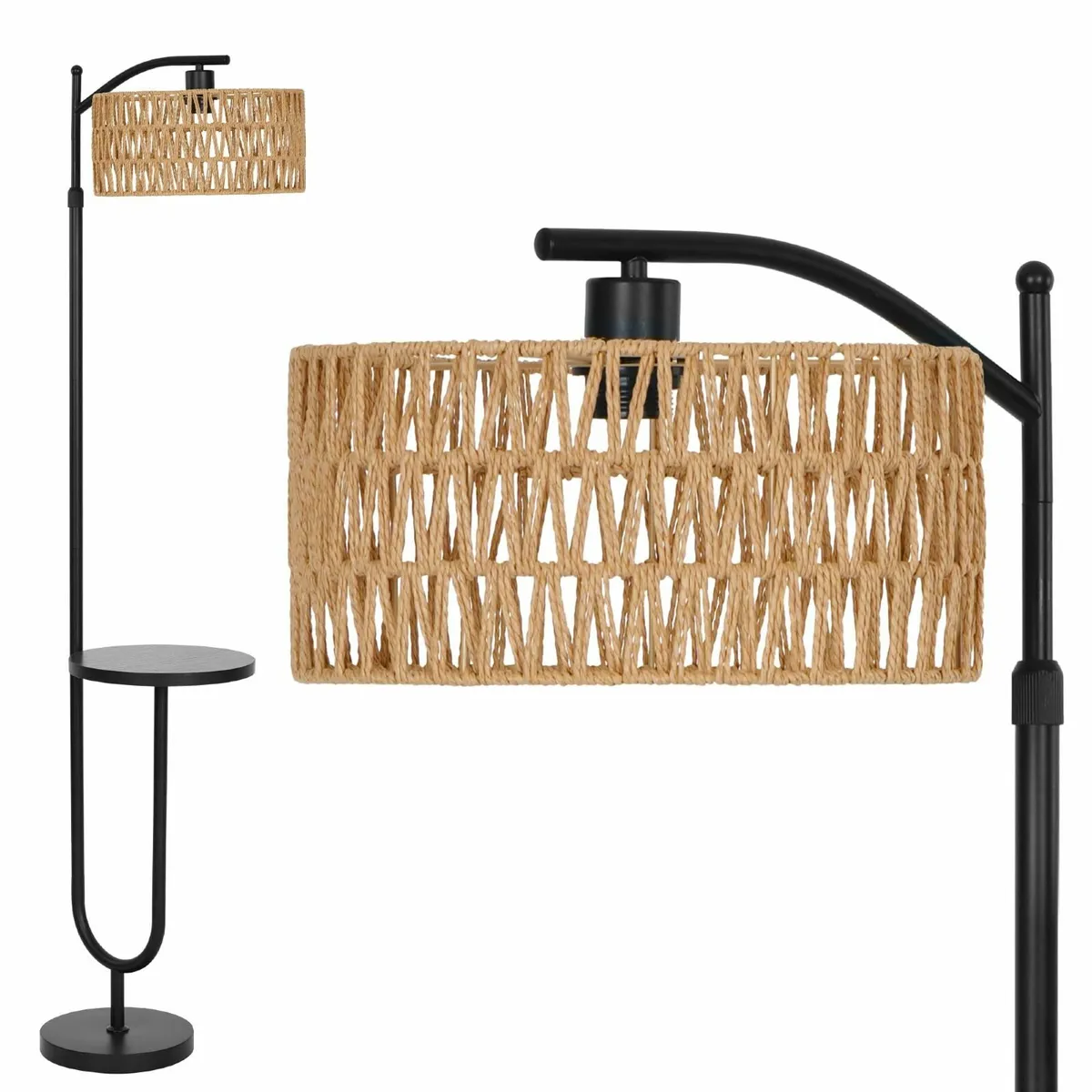 Floor Lamp with Shelf – Rattan Standing E27 in - Image 1