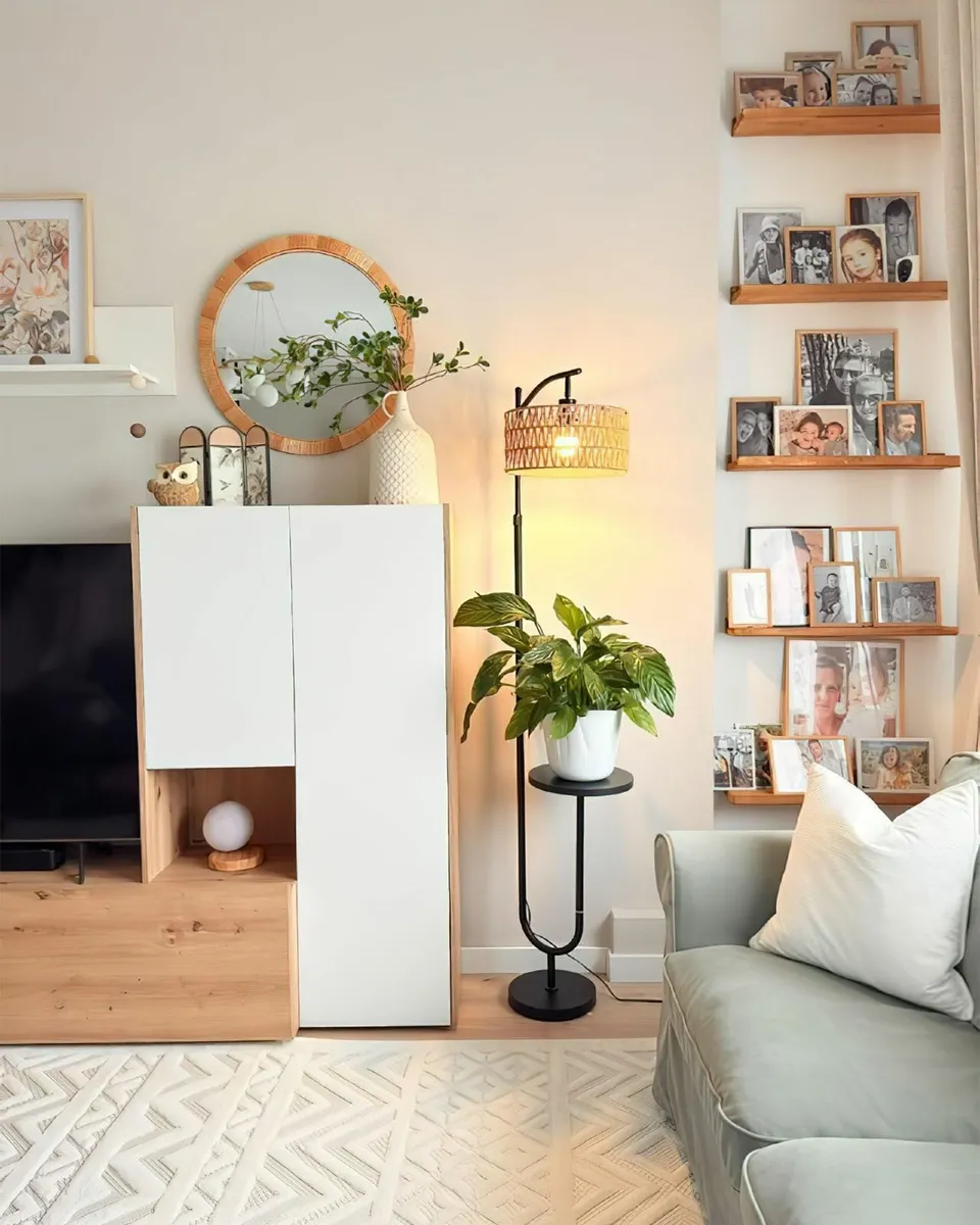 Floor Lamp with Shelf – Rattan Standing E27 in - Image 2