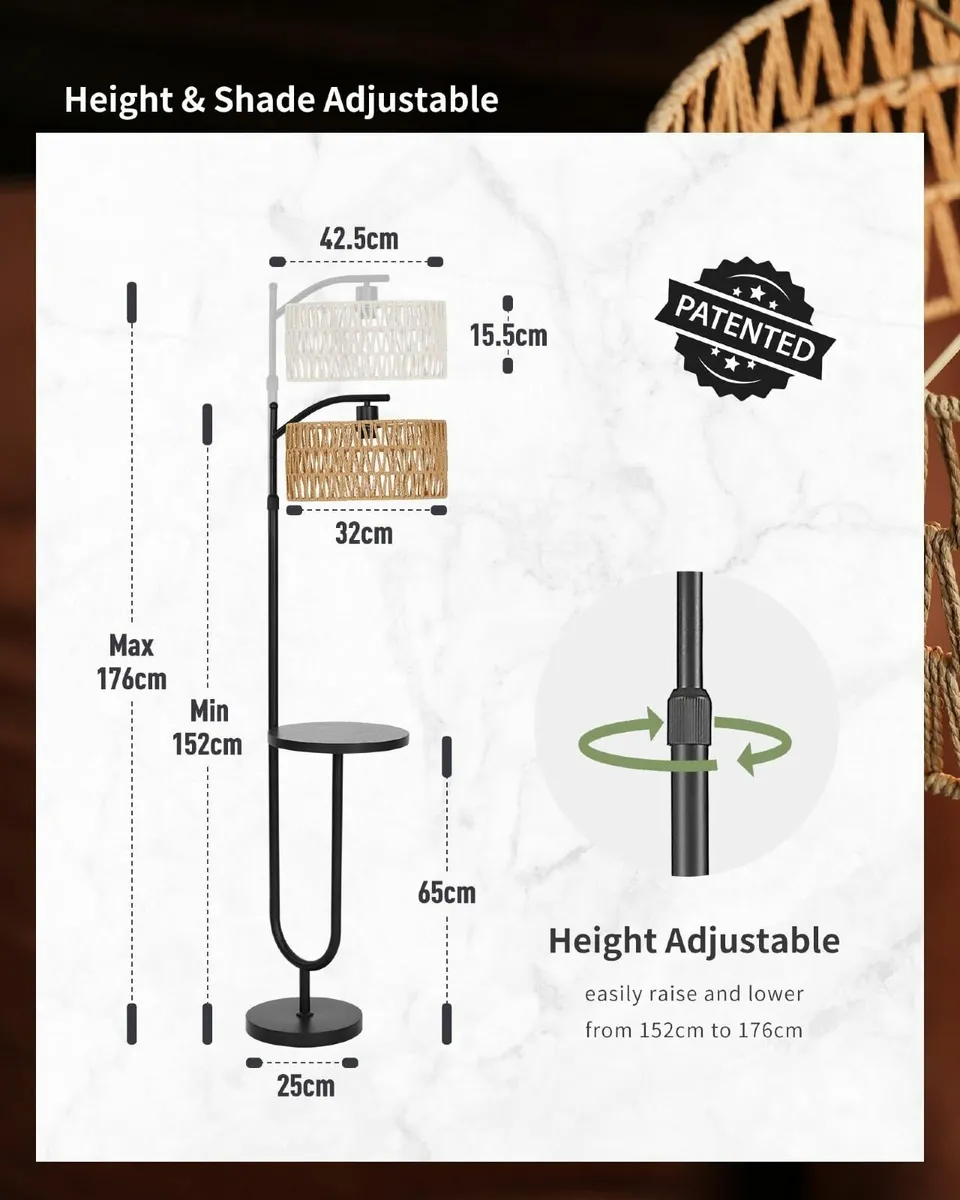 Floor Lamp with Shelf – Rattan Standing E27 in - Image 3