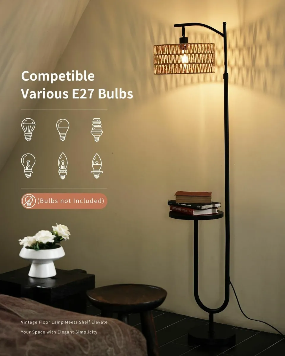 Floor Lamp with Shelf – Rattan Standing E27 in - Image 4
