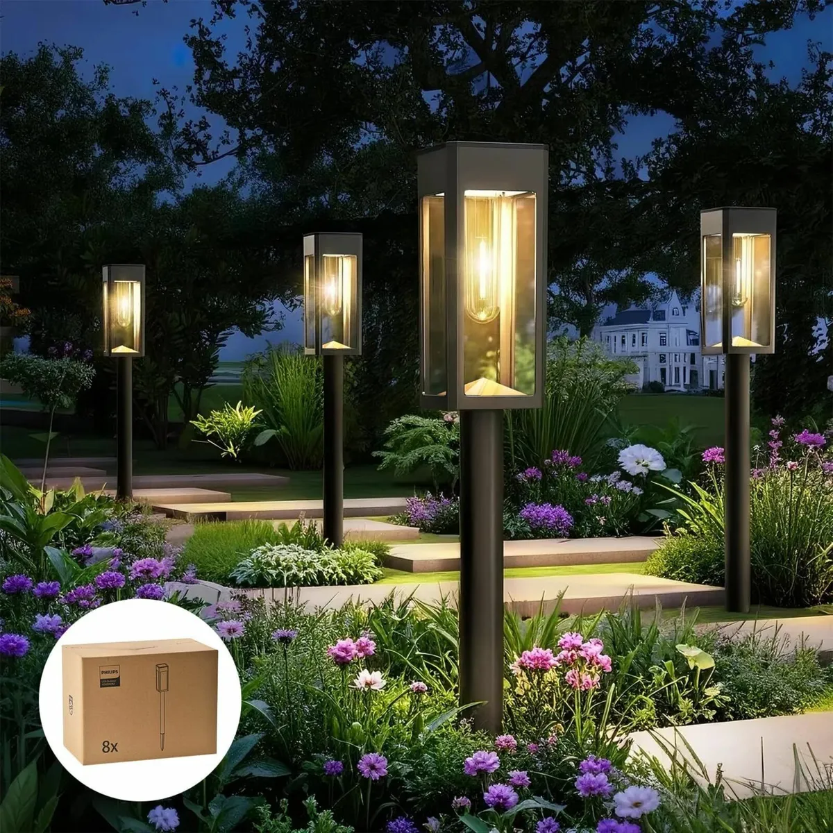 8 Packs Solar Pathway Lights Outdoor Glass Metal - Image 1