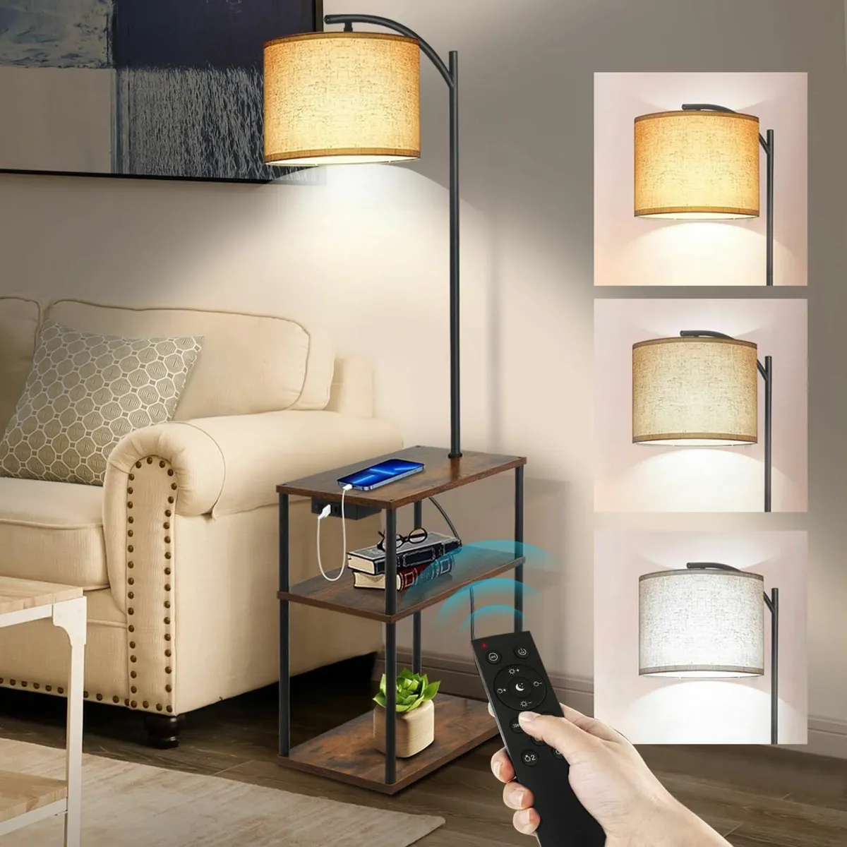 Floor Lamp with Table Lamps USB Ports 3-Color - Image 1