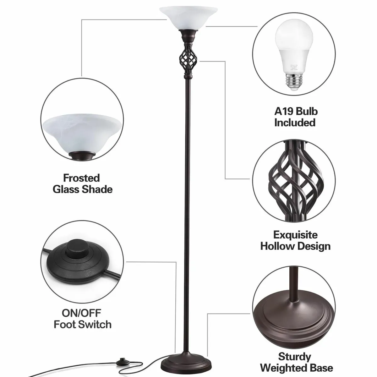 Torchiere Floor Lamp for Living Room LED Standing - Image 3