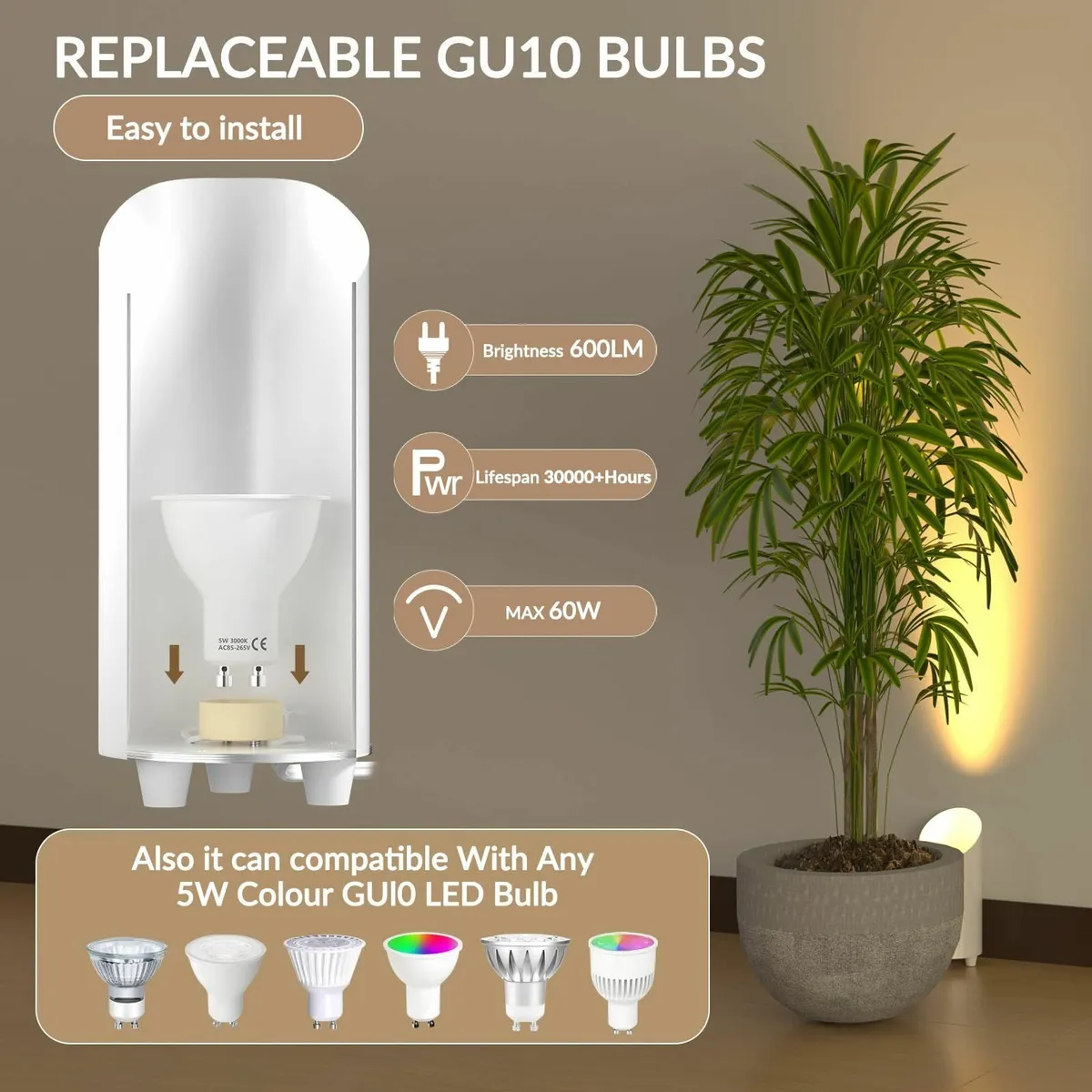 2 Pack Uplighting Indoor Floor Can Light 5W 3000K - Image 4