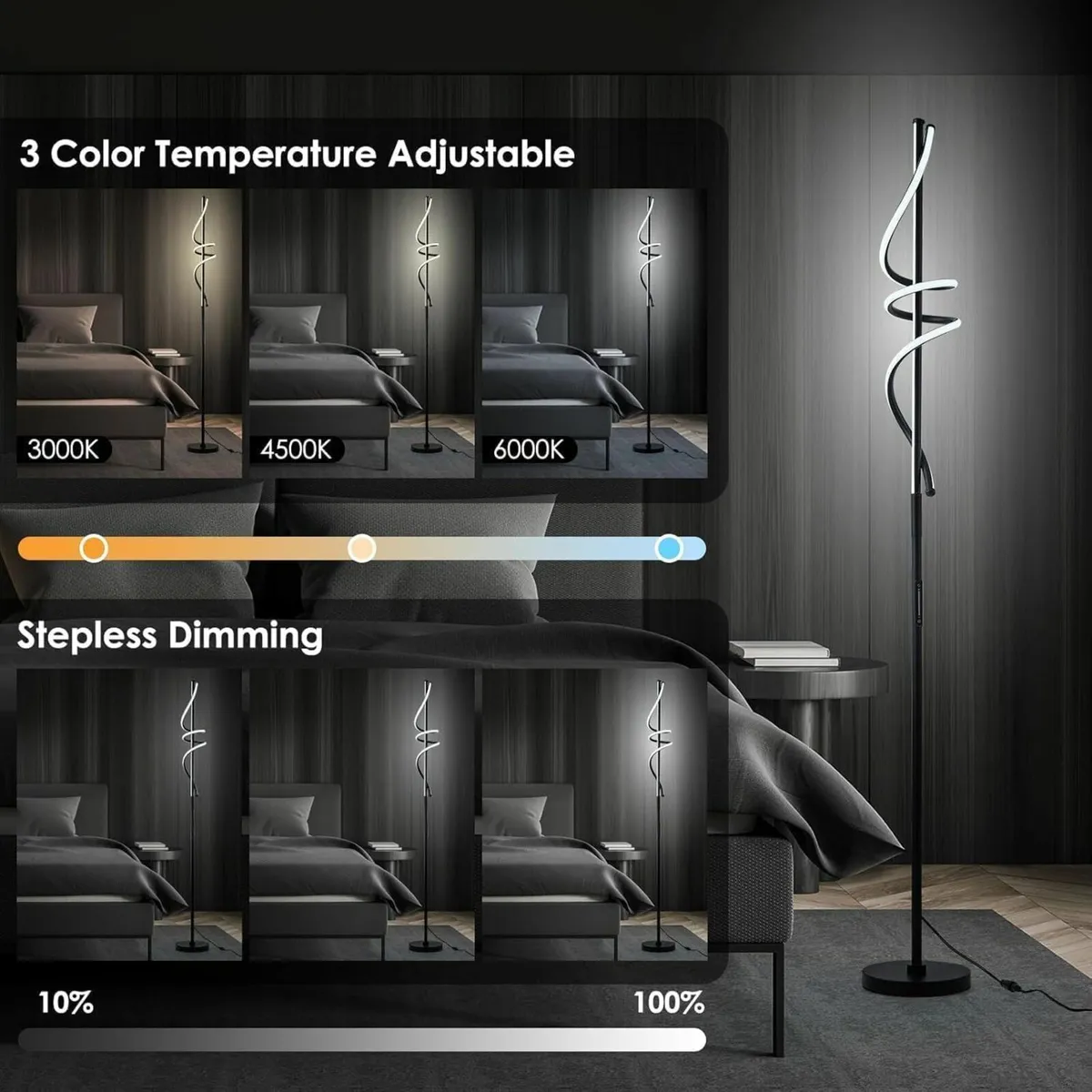 Spiral Floor Lamp LED Modern Dimmable Standing - Image 2