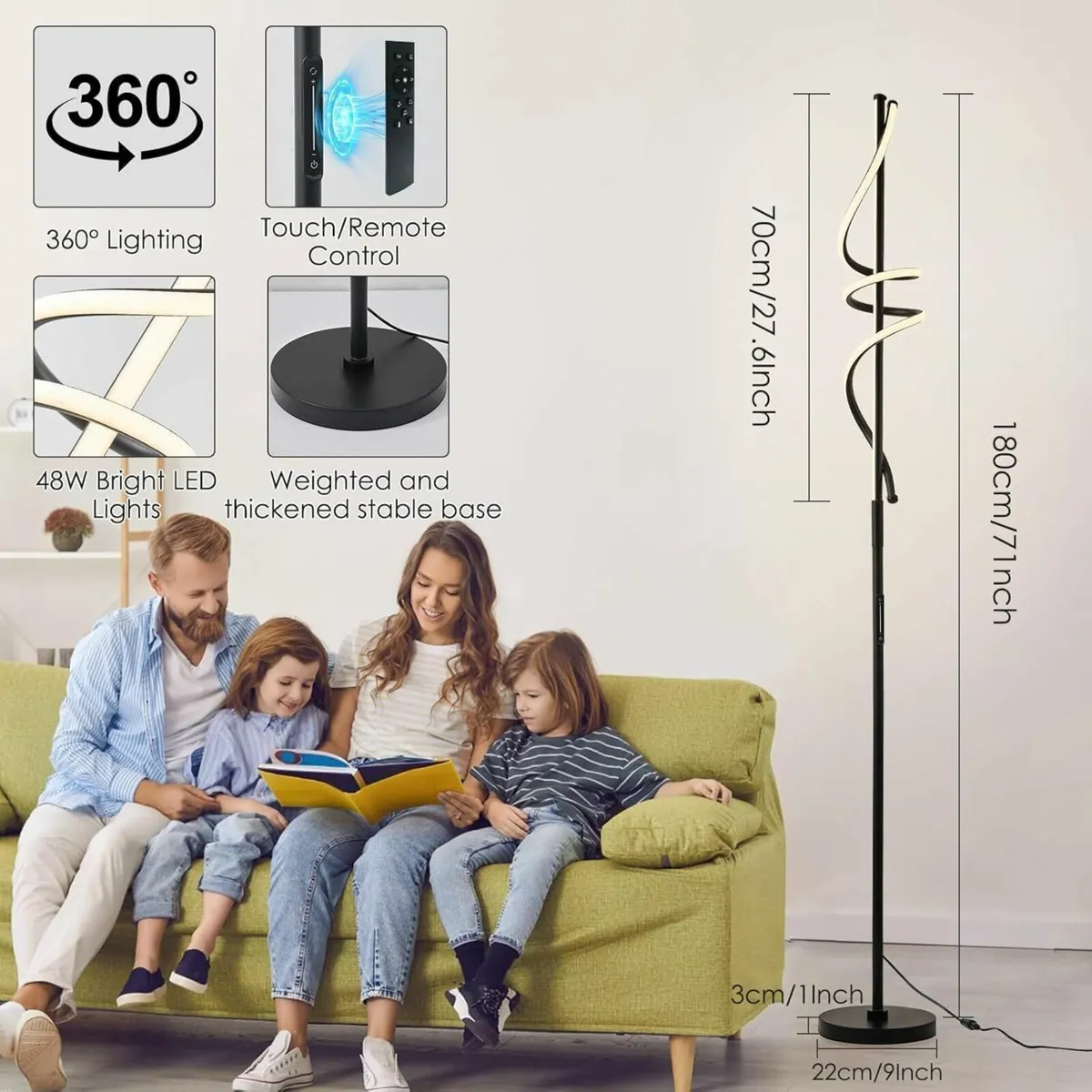 Spiral Floor Lamp LED Modern Dimmable Standing - Image 3