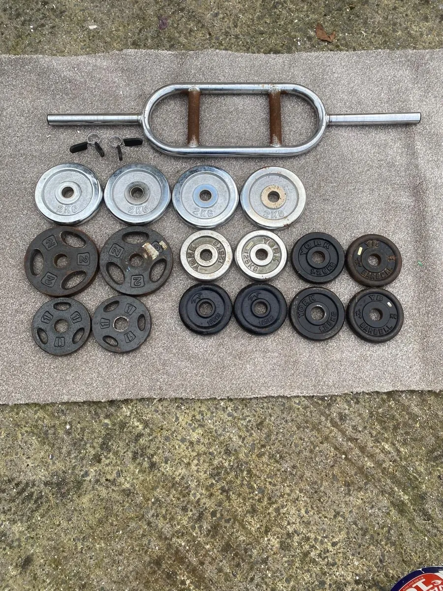 Gym weights including bar and clips - Image 1