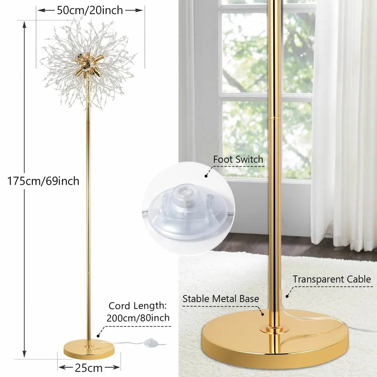 Modern Floor Lamp Golden Fireworks Crystal Lamps - Image 3