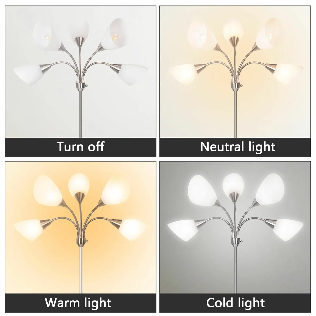 Floor Lamp 5 Adjustable Gooseneck Heads with - Image 3