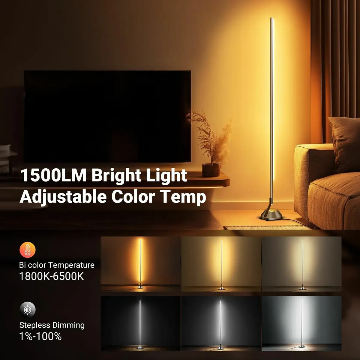 Smart RGBW Floor Lamp 1500lm LED Standing Corner - Image 4