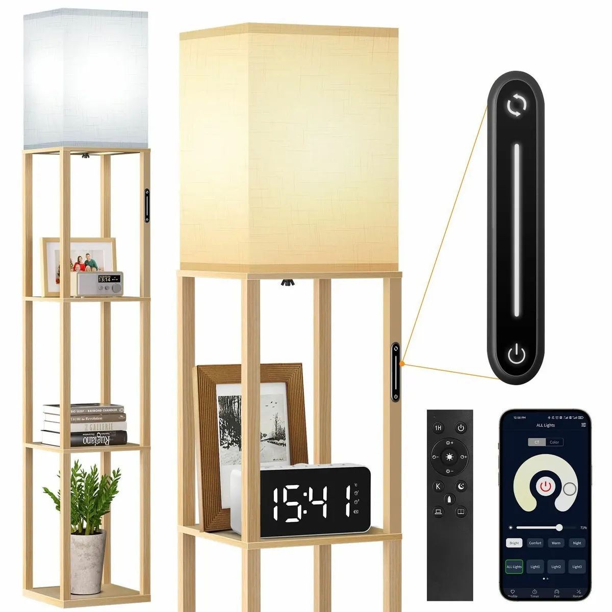 (Upgrade) Floor Lamp with Shelves Touch Control - Image 1