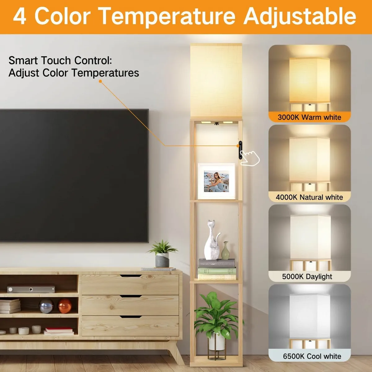 (Upgrade) Floor Lamp with Shelves Touch Control - Image 3
