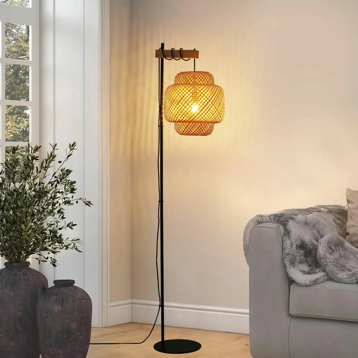 Boho Bamboo Floor Lamp for Living Room Industrial - Image 2