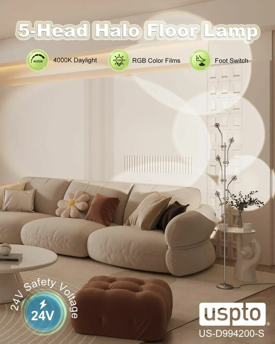 RGBW Halo Projector Floor Lamp - 4000K LED with - Image 2