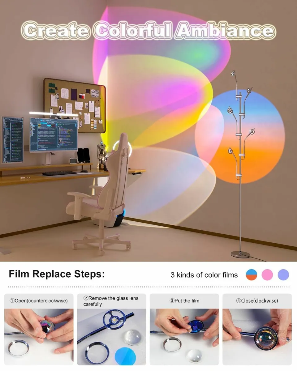RGBW Halo Projector Floor Lamp - 4000K LED with - Image 3