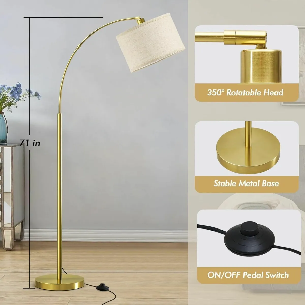 Arc Floor Lamp for Living Room Free Standing with - Image 4