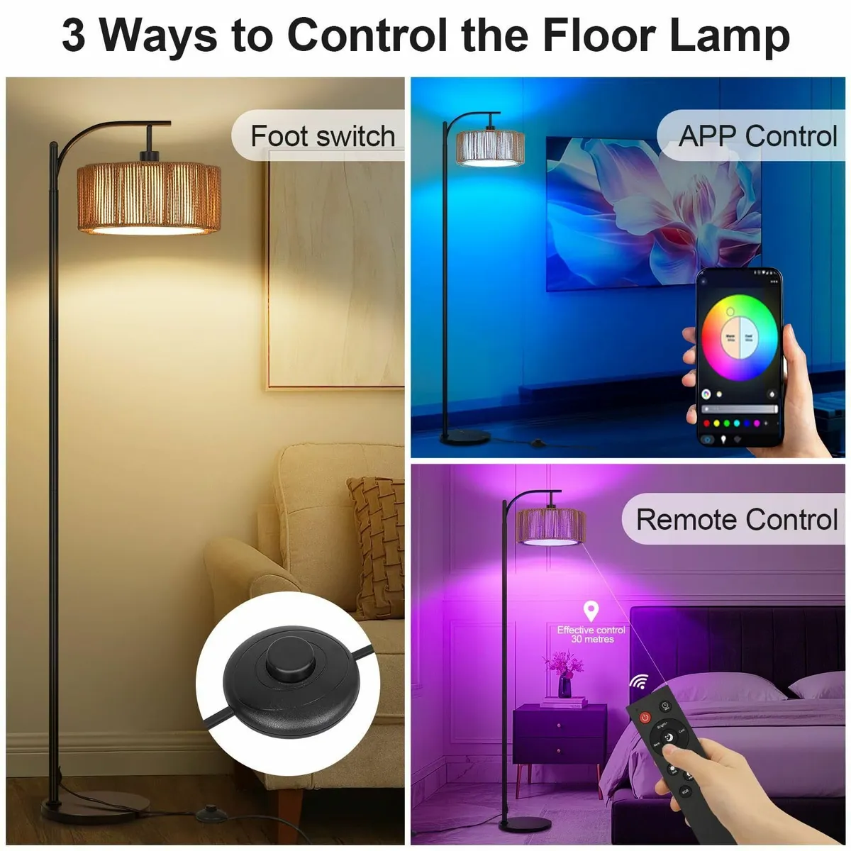 Rattan Boho Floor Lamps for Living Room RGB - Image 3