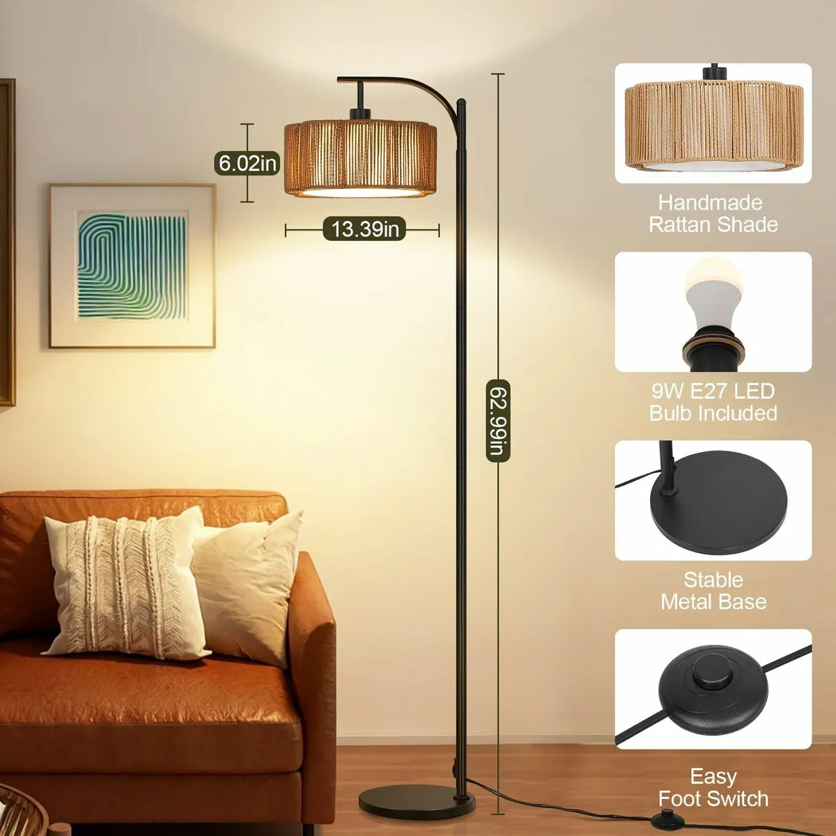 Rattan Boho Floor Lamps for Living Room RGB - Image 4