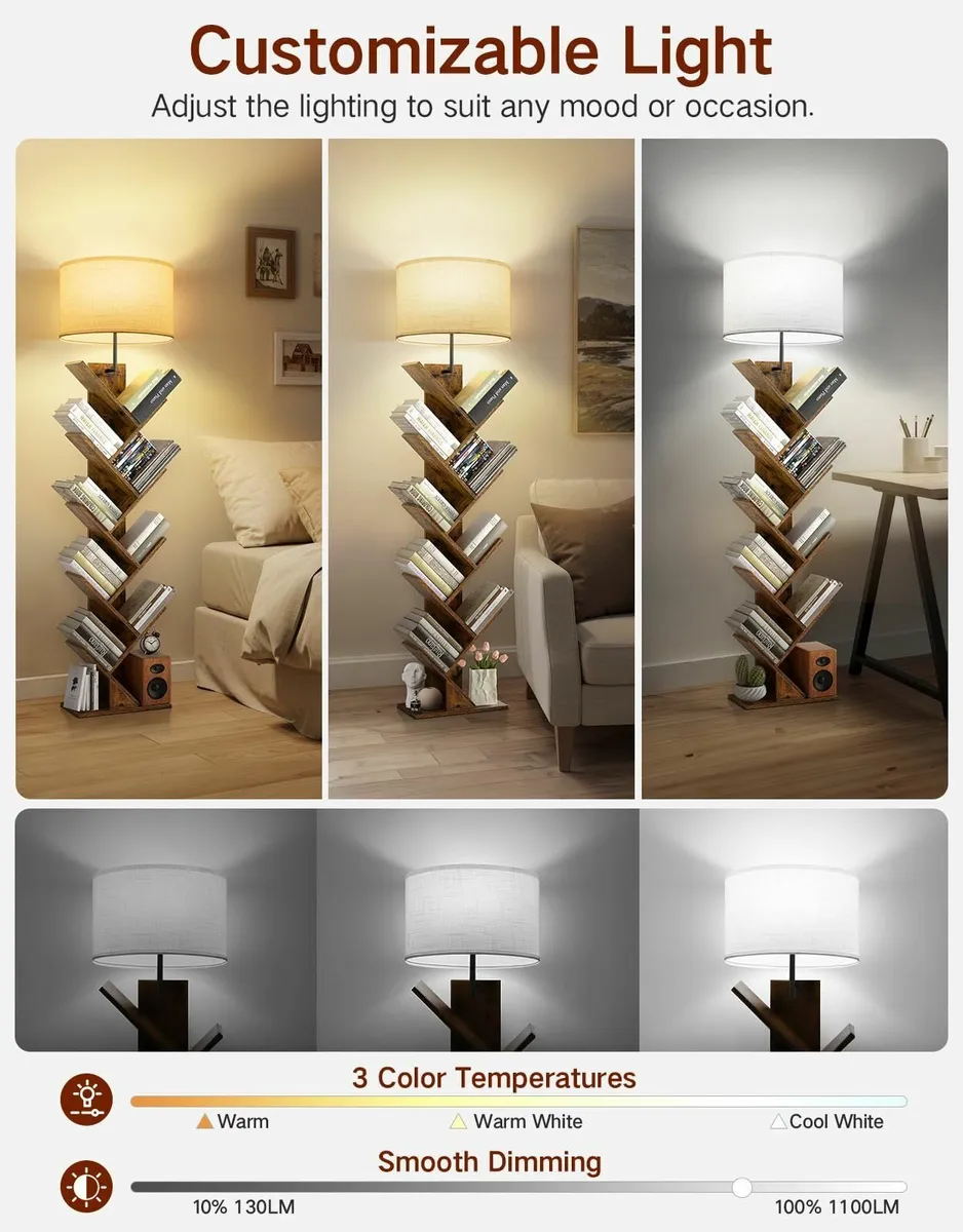 9 Tier Tree Bookshelf with Light Remote Dimmable - Image 3