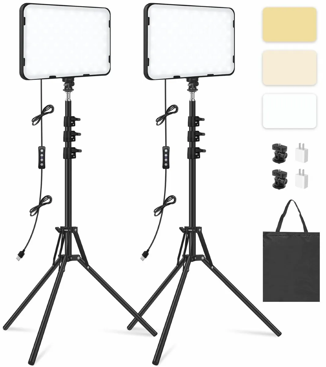 2 Pack LED Video Light with 63'' Tripod Stand - Image 1