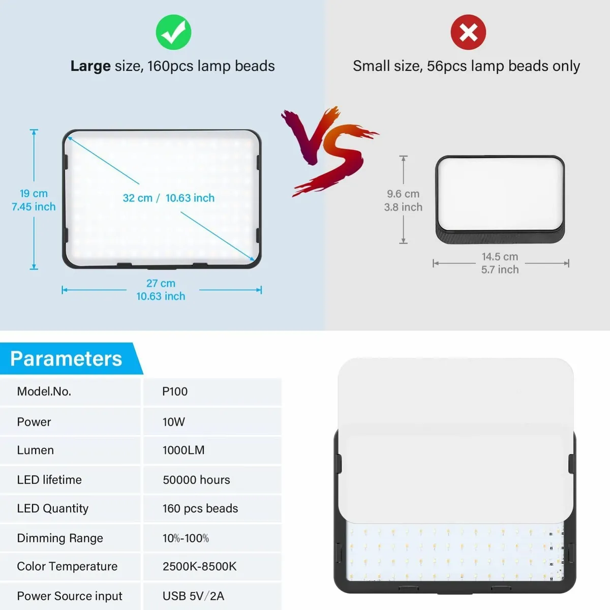2 Pack LED Video Light with 63'' Tripod Stand - Image 2