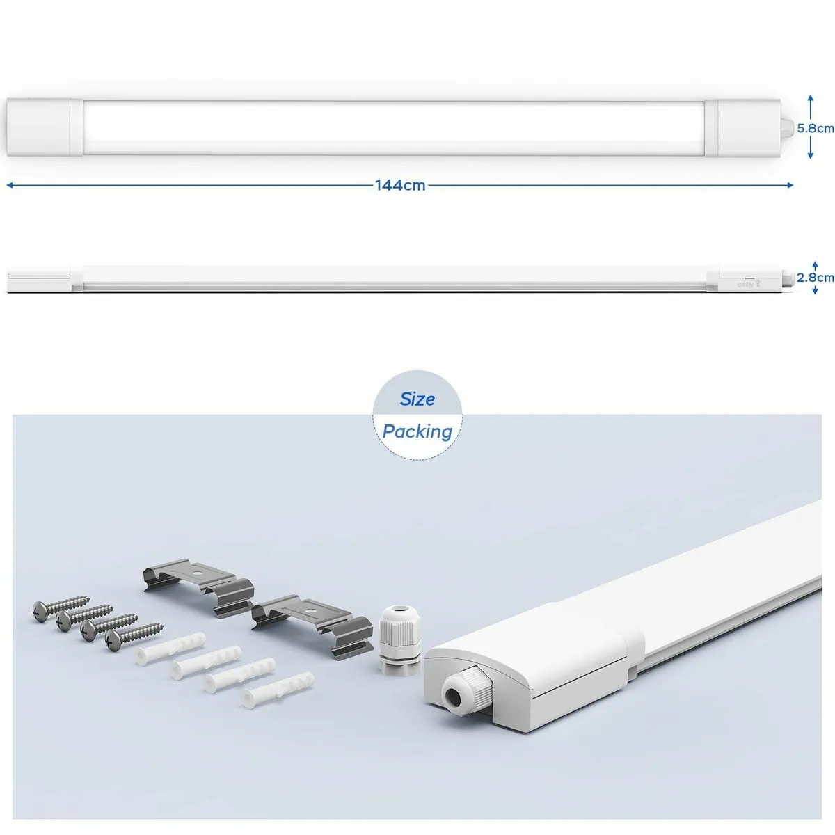 5ft LED Batten Lights 2 Pack 6000K Daylight Plug - Image 3