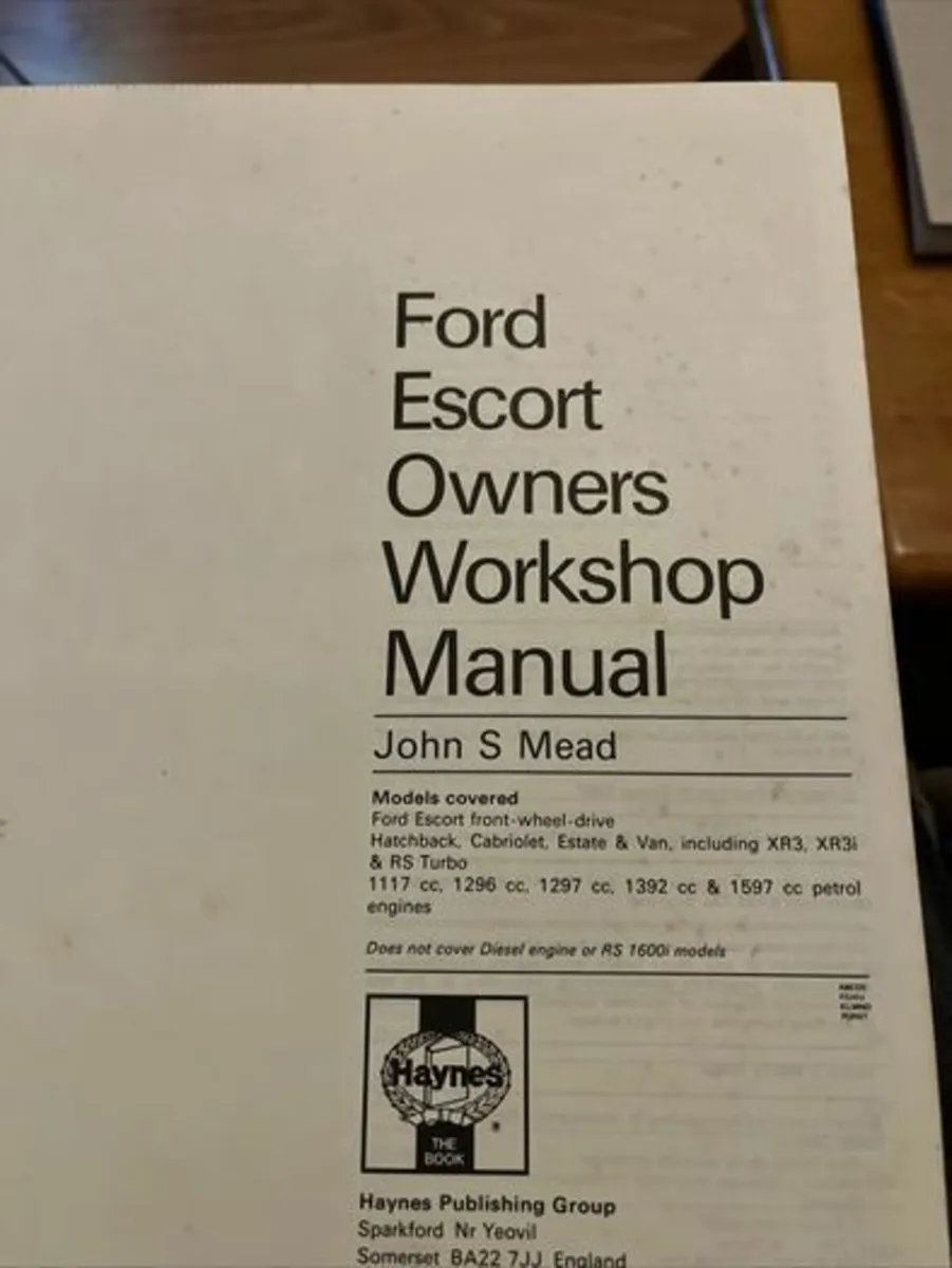 Haynes Manual. Ford Escort Petrol. 1989-87. HBack - Image 2