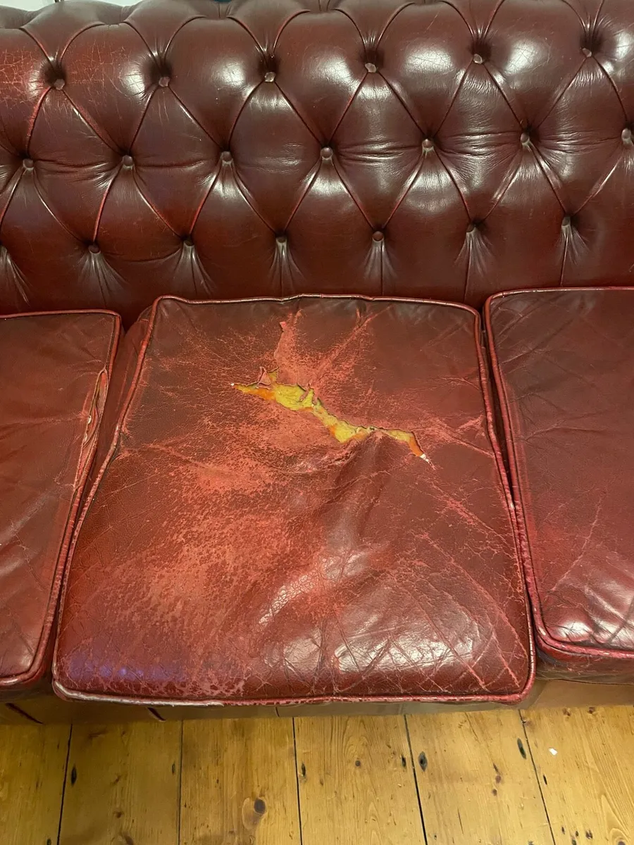 3 seater wine leather chesterfield sofa - Image 4