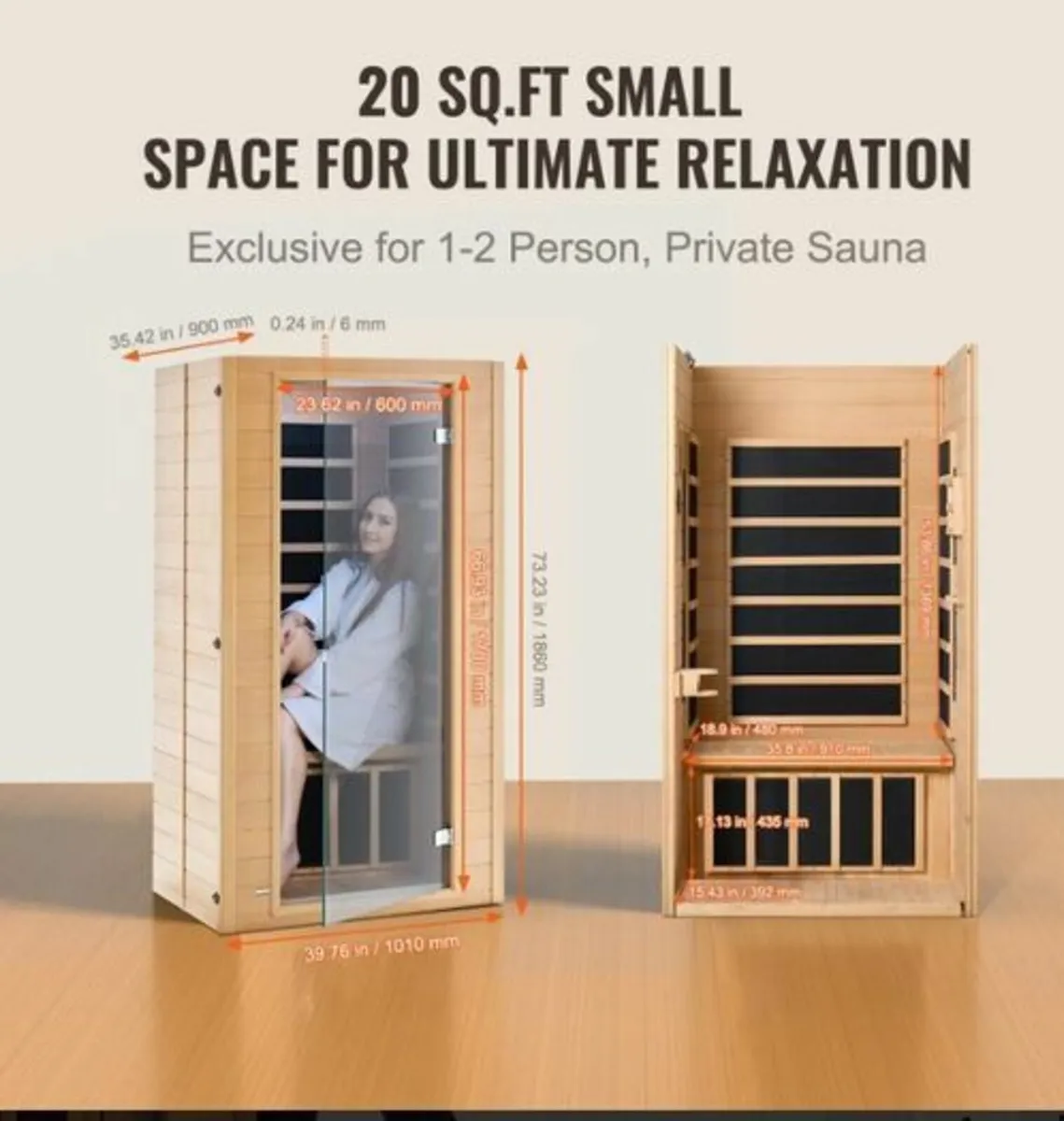 Sauna Wooden 1-2 people Far-Infrared - Image 4