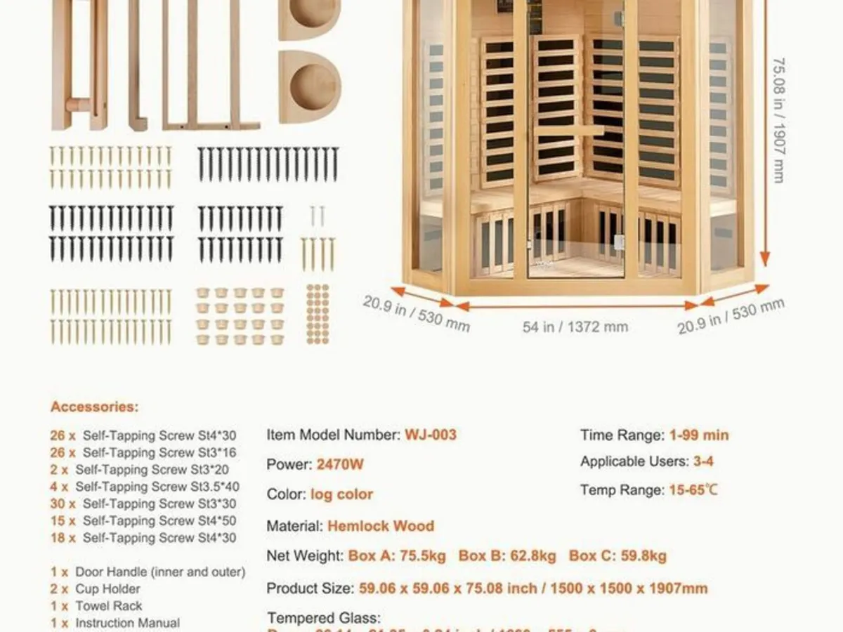 Far Infrared Wooden SaunaHome Sauna  3-4 people - Image 2