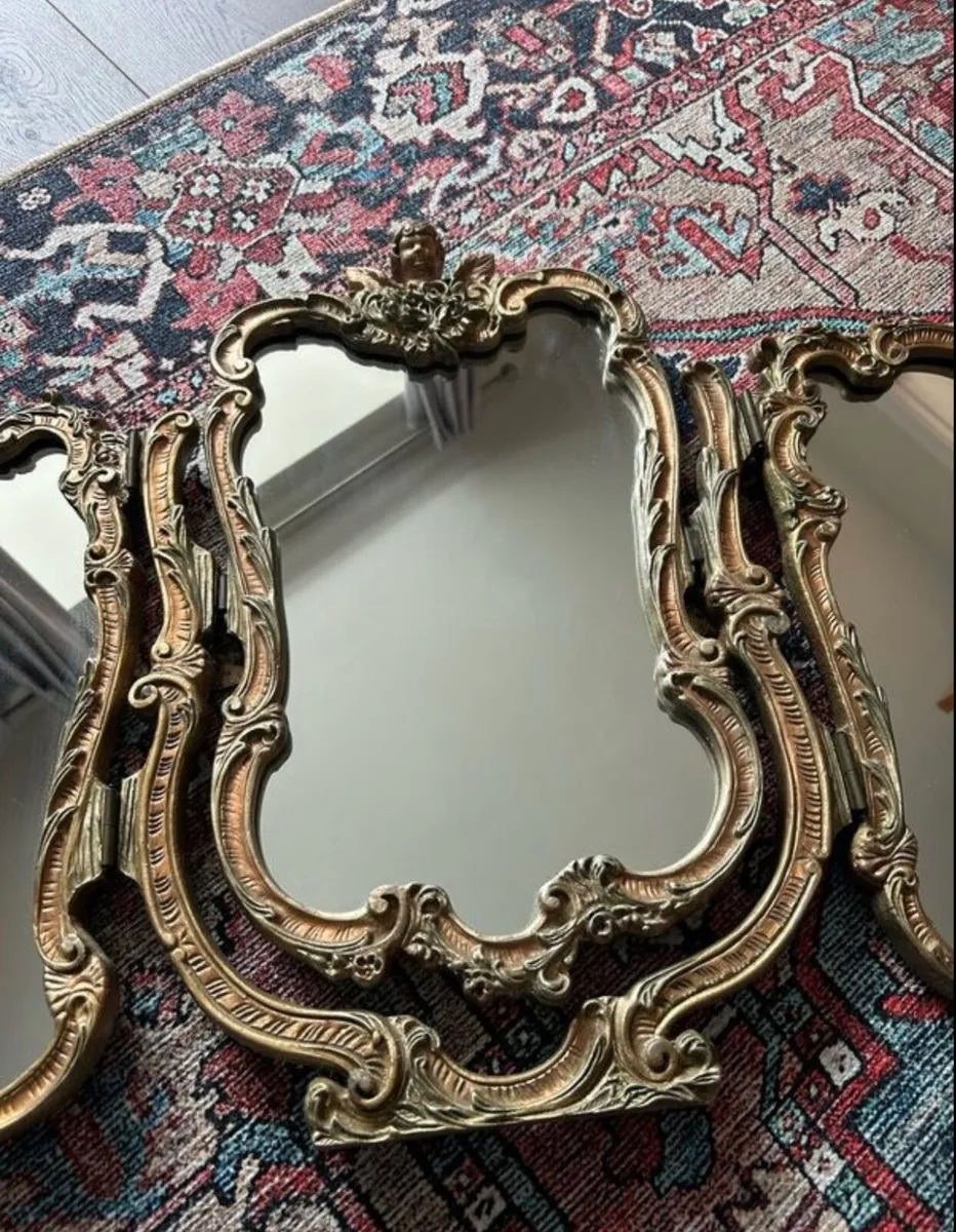 Carved three part gold mirror - Image 2