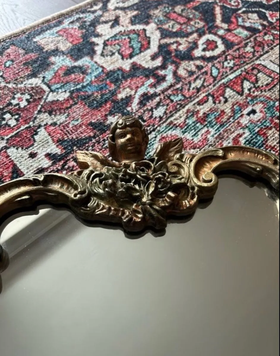 Carved three part gold mirror - Image 4