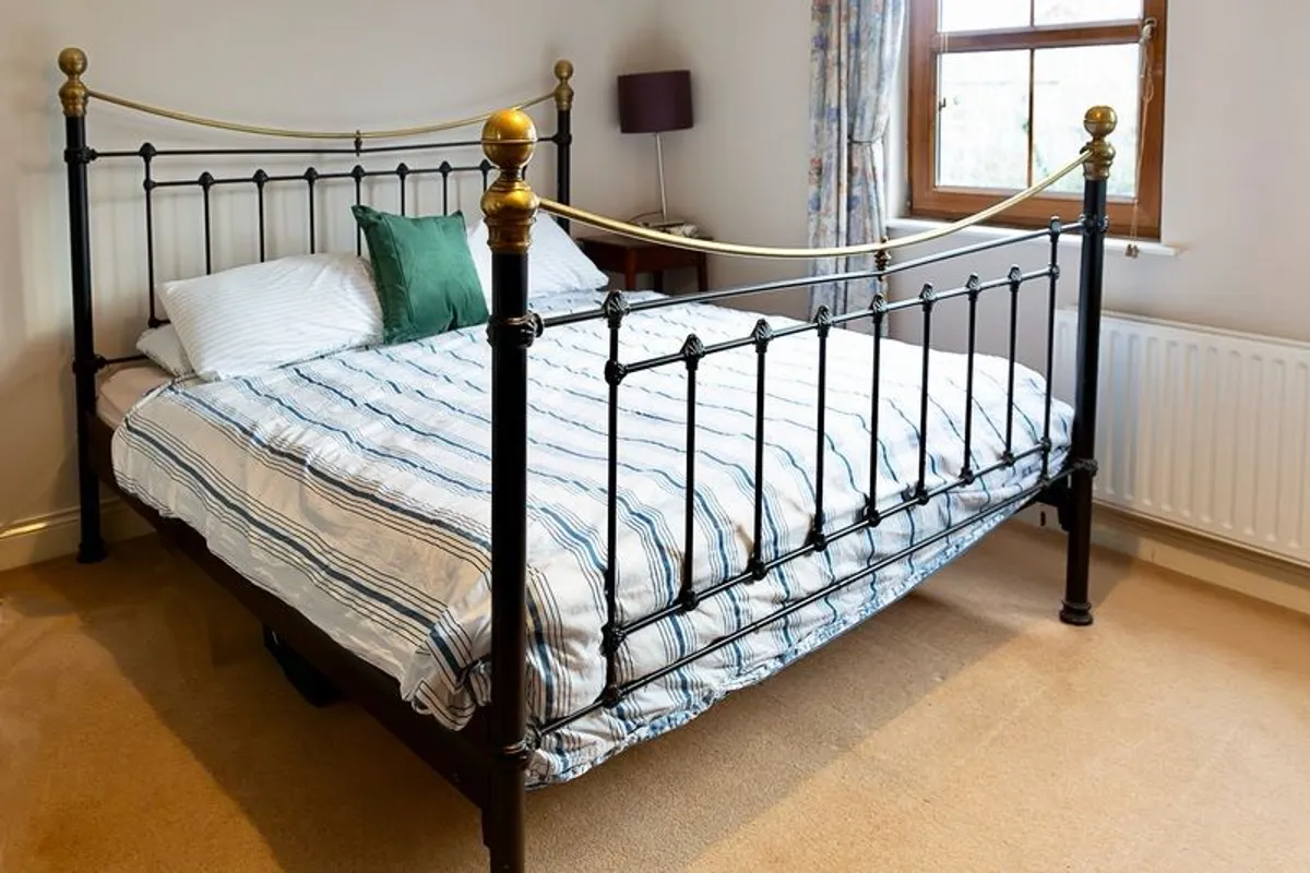 Victorian Style Cast Iron and Brass Bed Frame. - Image 1