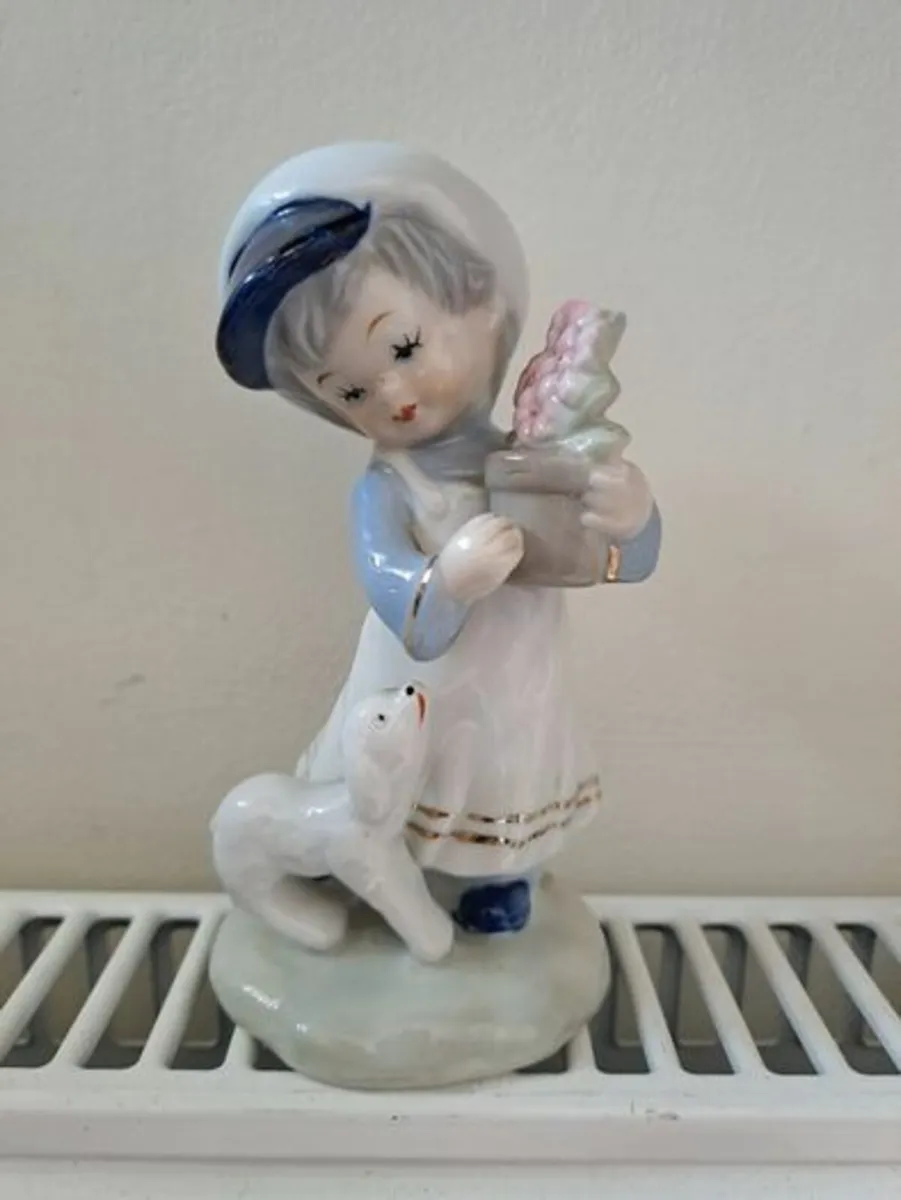 1960s girl with flowers and dog figurine - Image 1