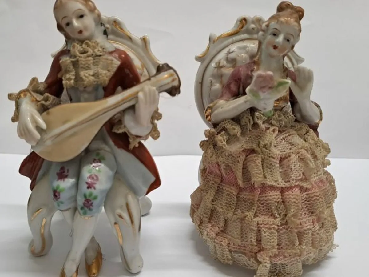 Dresden lace Victorian porcelain figurines - Image 1
