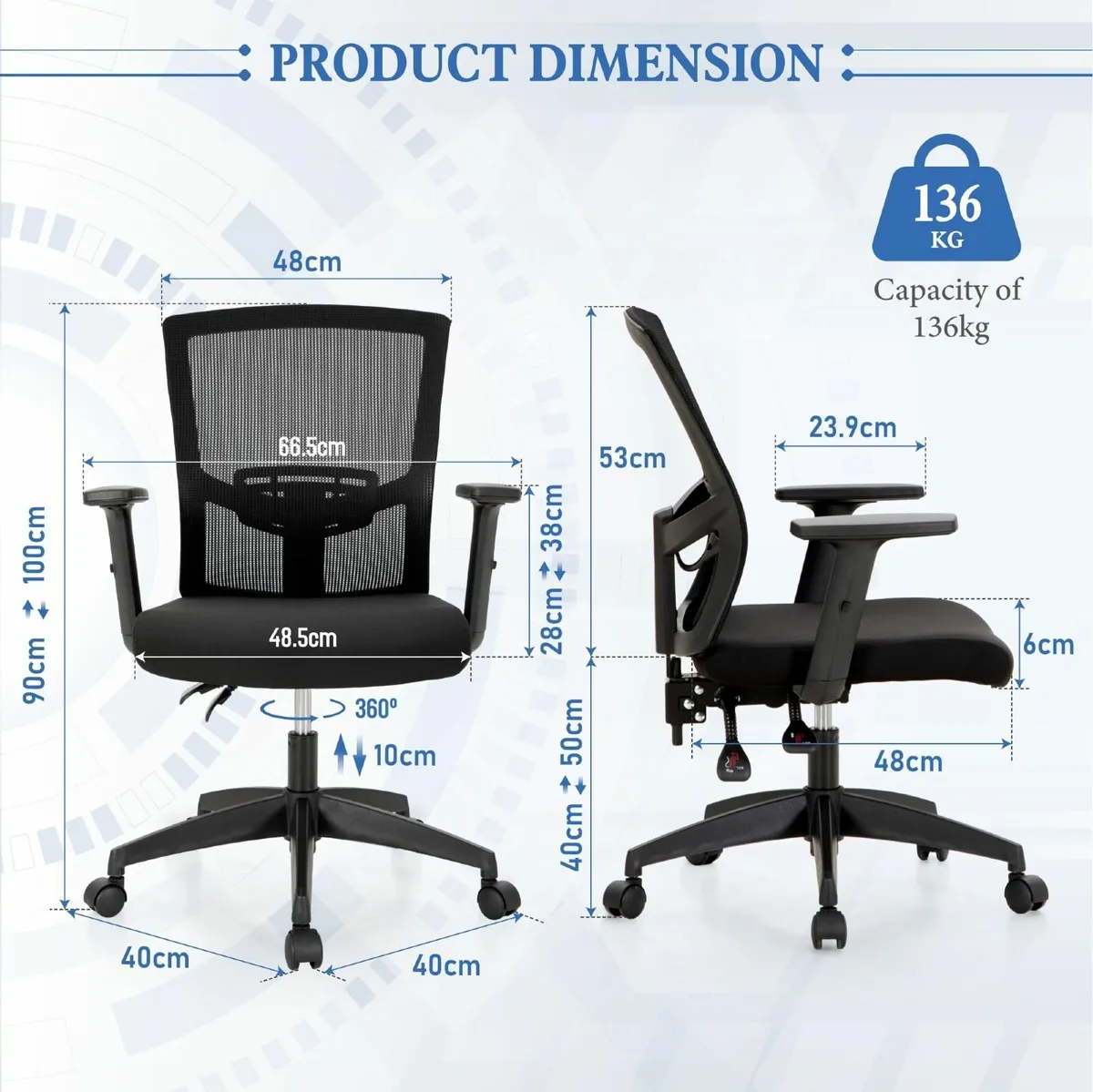 Mesh Office Chair Ergonomic Home Desk Mid-Back - Image 2