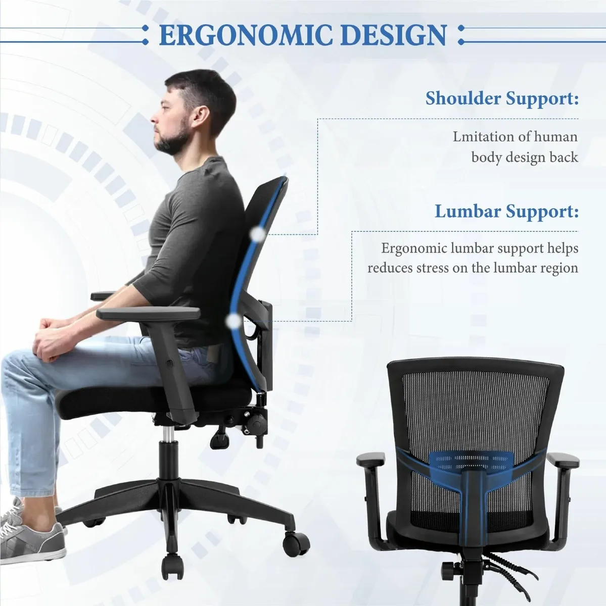 Mesh Office Chair Ergonomic Home Desk Mid-Back - Image 4