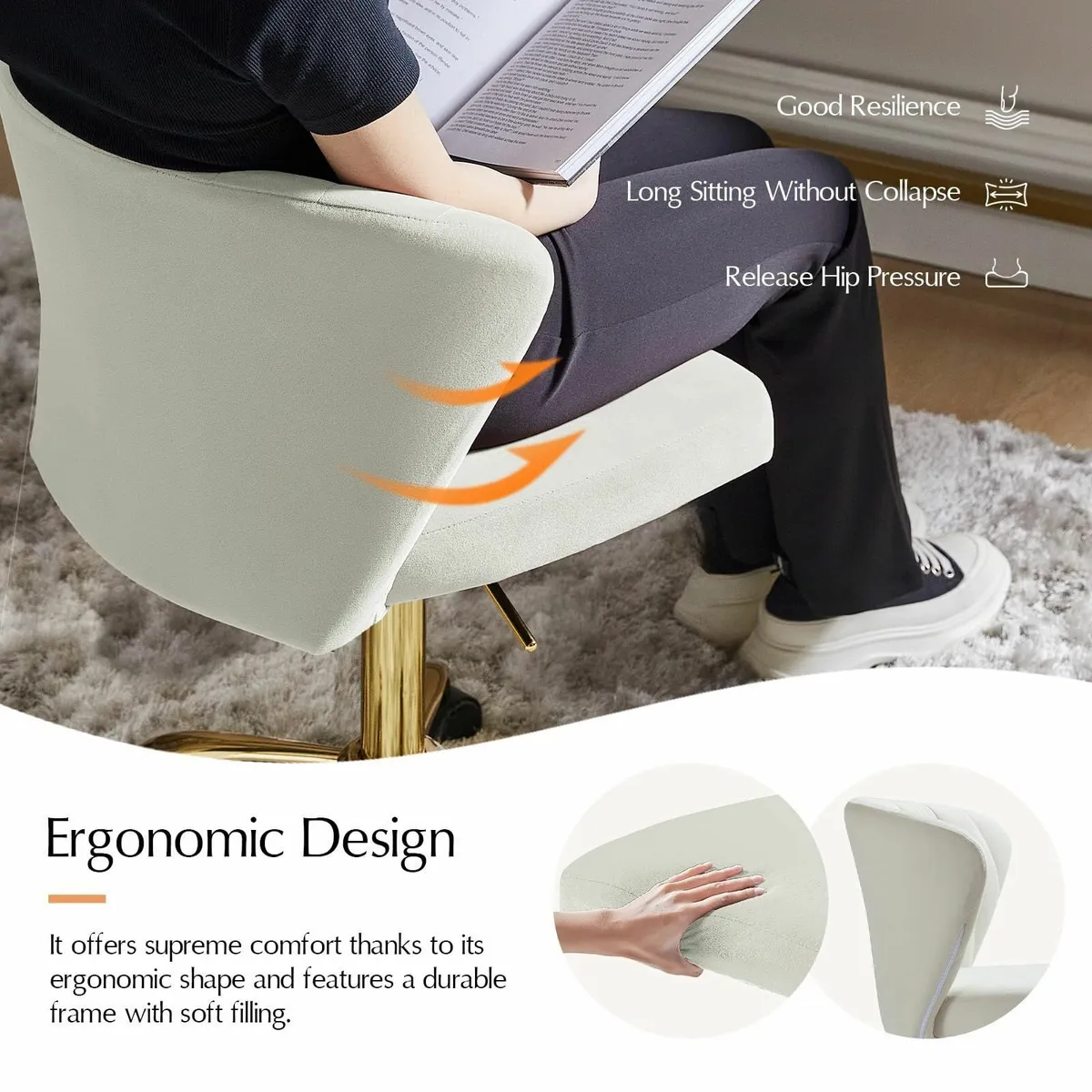 Swivel Office Chair Desk Chairs Velvet Comfy - Image 4