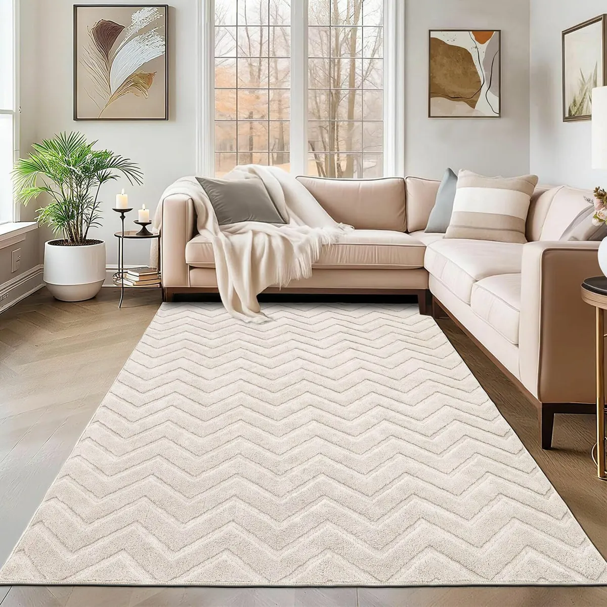 Beige Washable Rugs Living Room Large 160x230 cm - Image 1