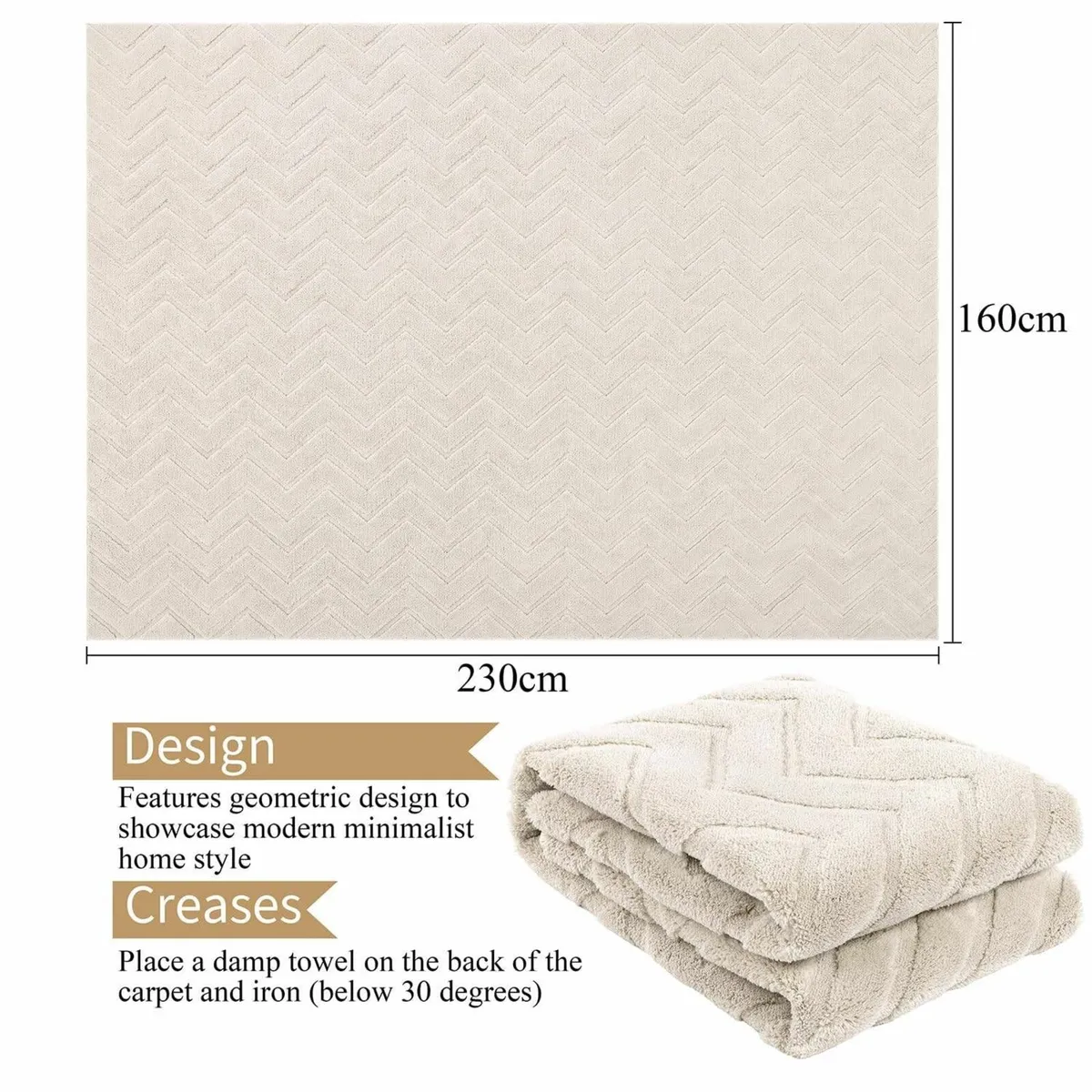 Beige Washable Rugs Living Room Large 160x230 cm - Image 2