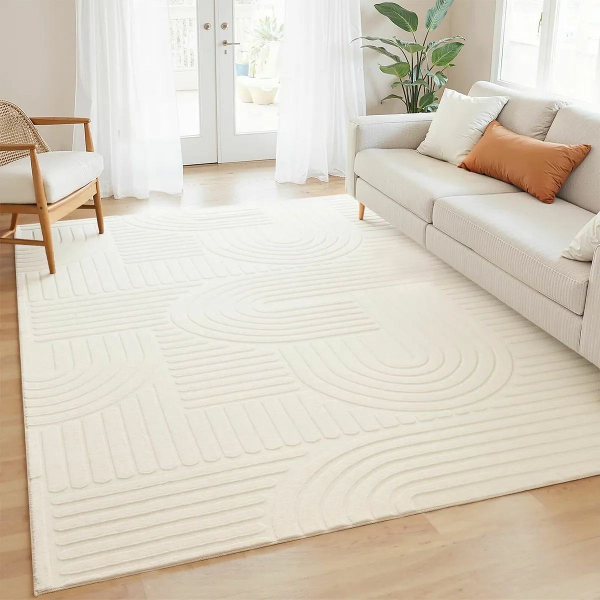 Rugs Living Room Large 160x230 Cream Fluffy - Image 1