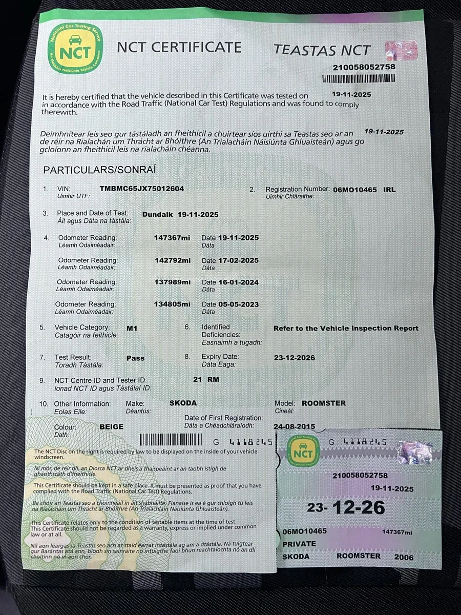 Skoda Roomster New NCT 23/12/26  Low Miles - Image 3