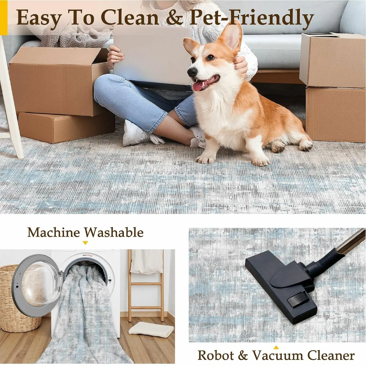 Rugs Living Room Blue and Grey Area Rug 200x300cm - Image 4